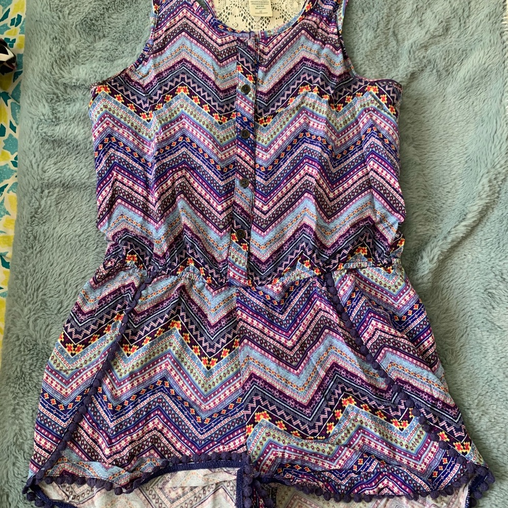 Tribal print button up racerback romper